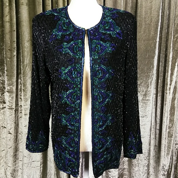 Vintage Scala Silk Beaded Formal Jacket Top - Picture 3 of 8